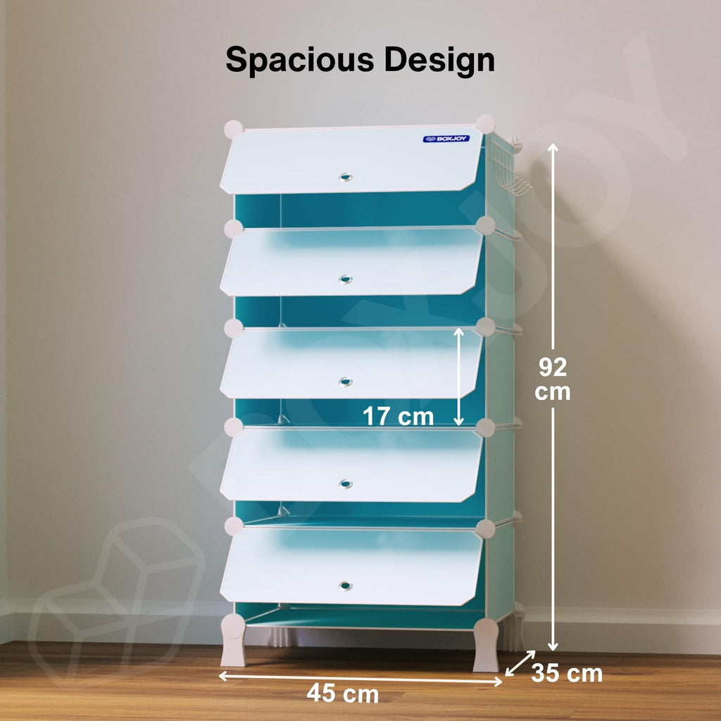 BOXJOY 6 Shelf Black Shoe Rack with 3 Brown Doors & Steel Holder | Hard PET Plastic Door with Metal Frame & Wooden Hammer, Home Shoes Stand Organiser with Feet to Cover Sandals Chappal Slipper