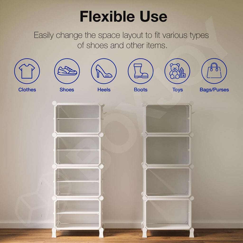 BOXJOY 6 Shelf Black Shoe Rack with 3 Brown Doors & Steel Holder | Hard PET Plastic Door with Metal Frame & Wooden Hammer, Home Shoes Stand Organiser with Feet to Cover Sandals Chappal Slipper