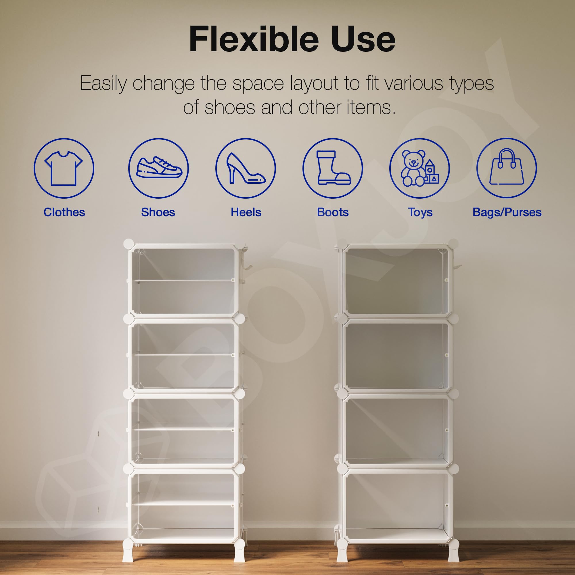 BOXJOY 6 Shelf Black Shoe Rack with 3 Brown Doors & Steel Holder | Hard PET Plastic Door with Metal Frame & Wooden Hammer, Home Shoes Stand Organiser with Feet to Cover Sandals Chappal Slipper