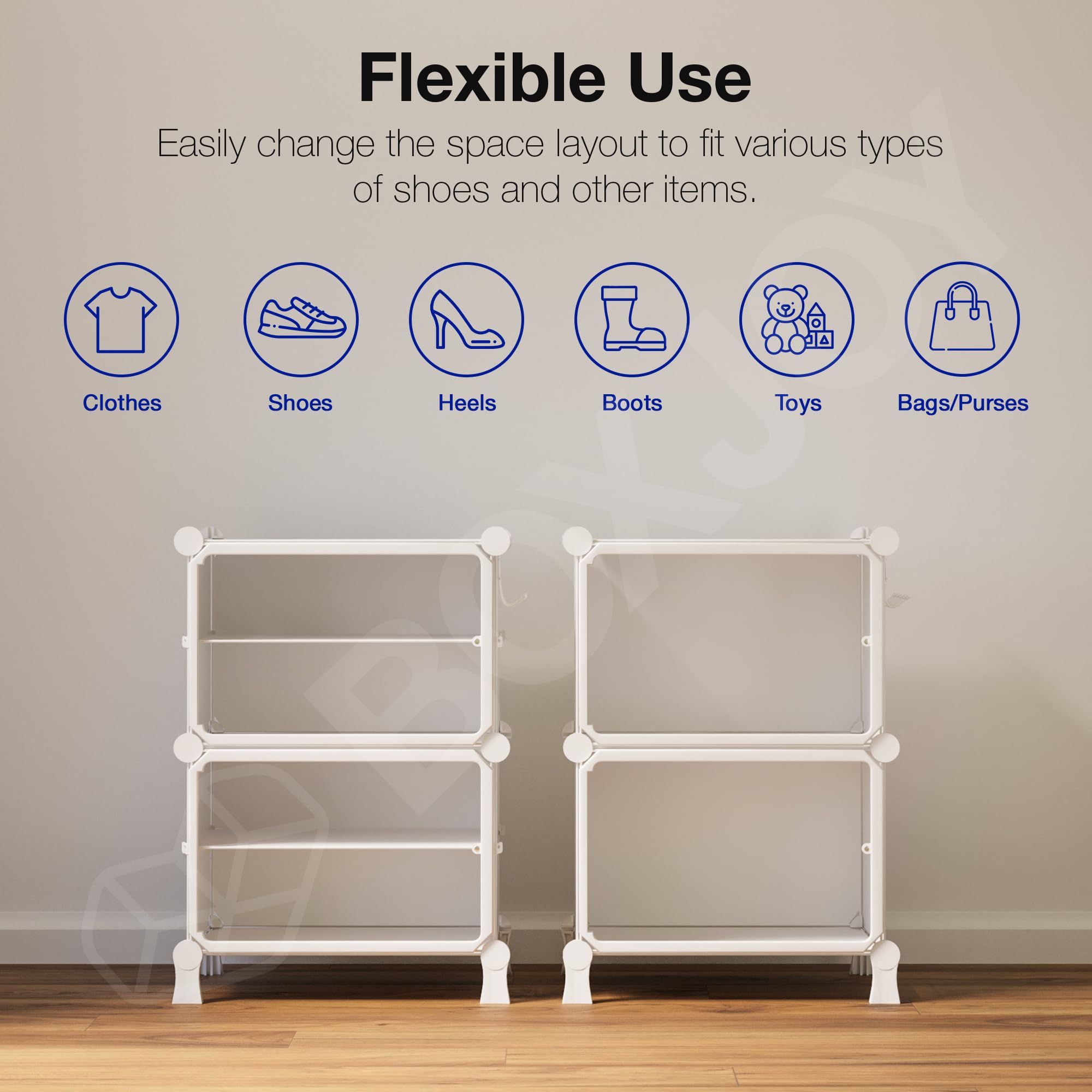 BOXJOY 6 Shelf Black Shoe Rack with 3 Brown Doors & Steel Holder | Hard PET Plastic Door with Metal Frame & Wooden Hammer, Home Shoes Stand Organiser with Feet to Cover Sandals Chappal Slipper