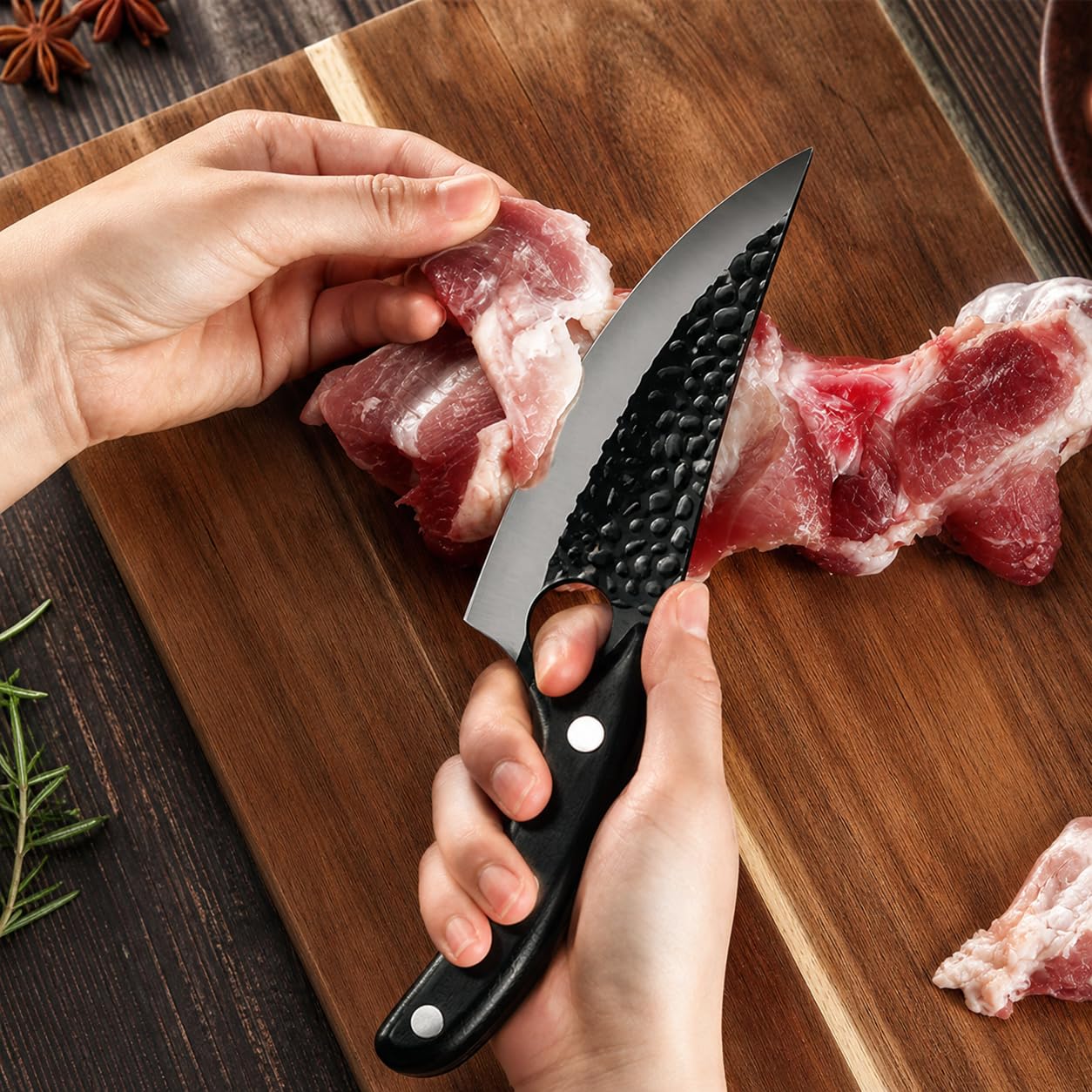 Machado Hybrid Hand-Sharpened Mongolian Knife with Leather Sheath - Forged Boning Multipurpose Meat Cleaver Butcher Knives Home & Kitchen