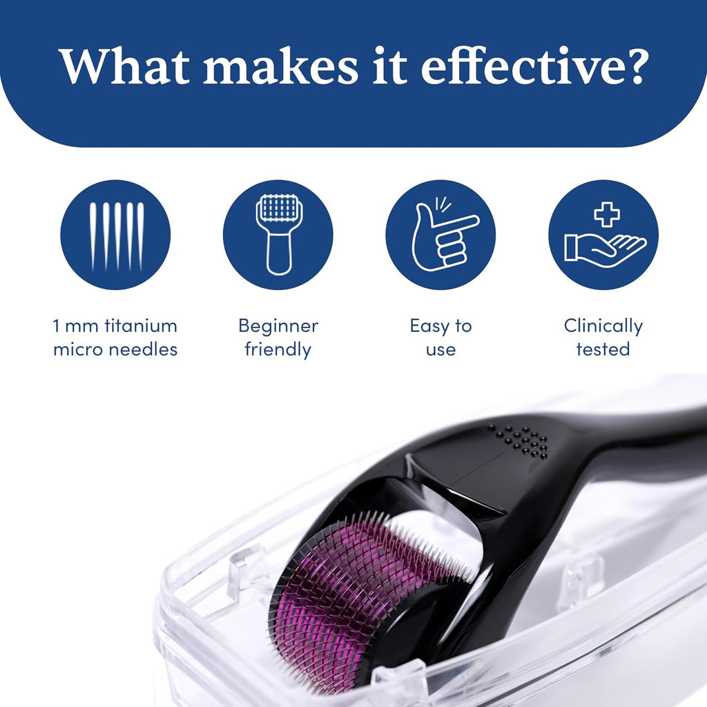 Man Matters Derma roller 1.00 mm With 540 Titanium Alloy Needles | Promotes Beard Growth & Reduces Acne Scars | Safe & Effective To Use | Safe & Effective To Use