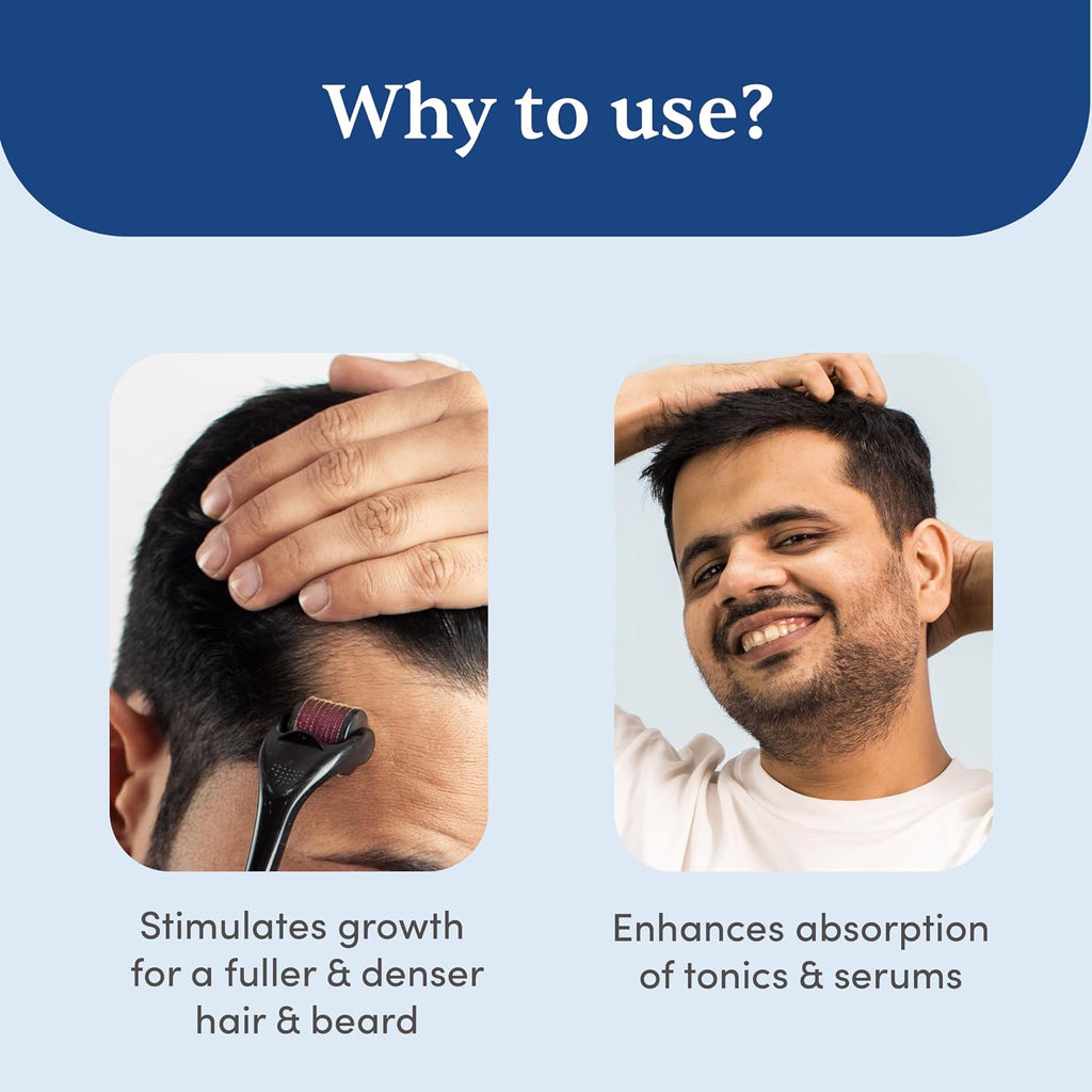 Man Matters Derma Roller with 540 Titanium Alloy Micro Needles 0.5 mm | Suitable for Beard Also | Reduces Hair Fall | Stimulates Hair Follicles | Easy to use | Safe & Effective