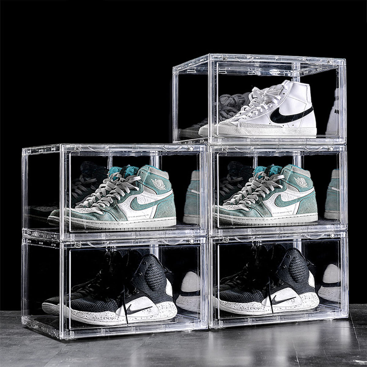 AYSIS Multipurpose Sneaker Containers Bins,Shoe Storage Box,Clear Plastic Stackable Shoe Organizer For Closet,Space Saving Foldable Shoe Sneaker Containers Bins Holders (Pack Of 3,White Transparent)