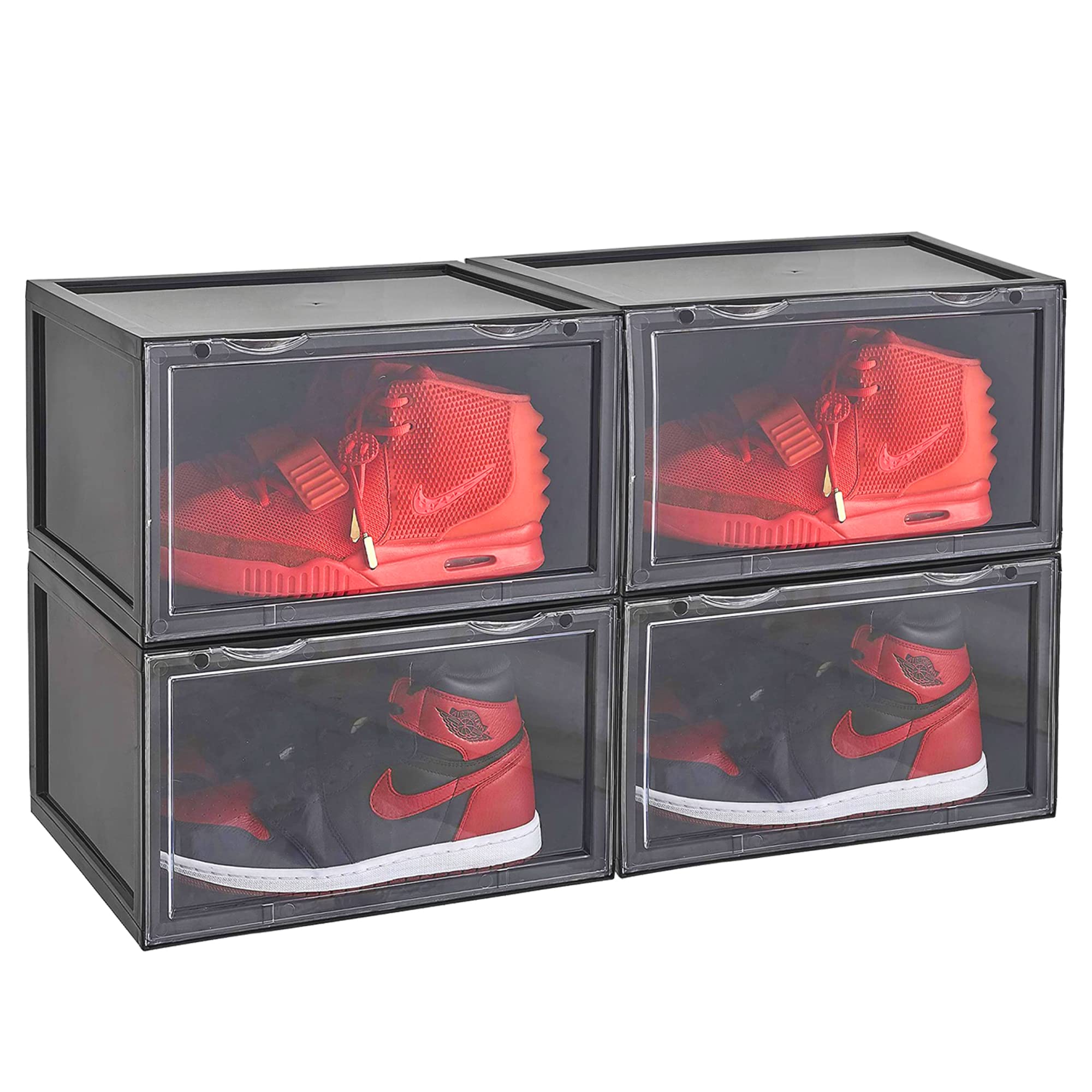 AYSIS Multipurpose Sneaker Containers Bins,Shoe Storage Box,Clear Plastic Stackable Shoe Organizer For Closet,Space Saving Foldable Shoe Sneaker Containers Bins Holders (Pack Of 3,White Transparent)