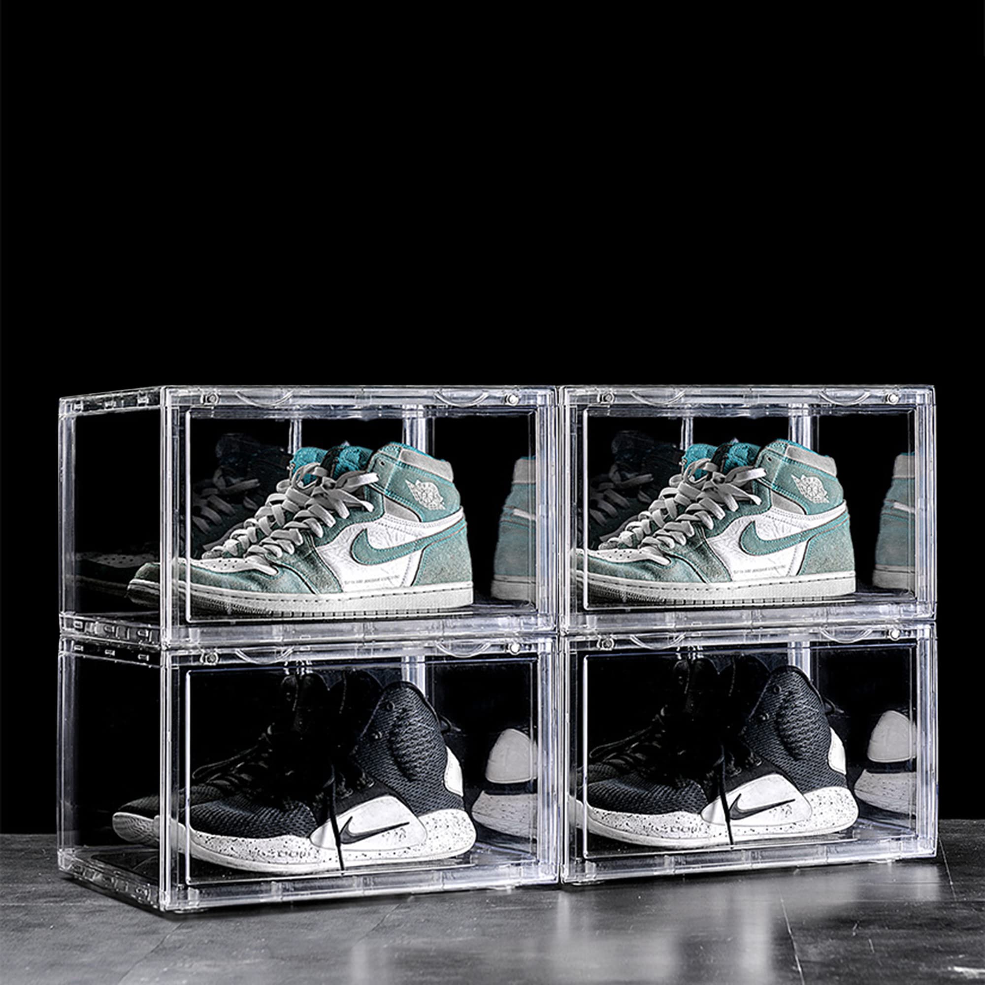 AYSIS Multipurpose Sneaker Containers Bins,Shoe Storage Box,Clear Plastic Stackable Shoe Organizer For Closet,Space Saving Foldable Shoe Sneaker Containers Bins Holders (Pack Of 3,White Transparent)