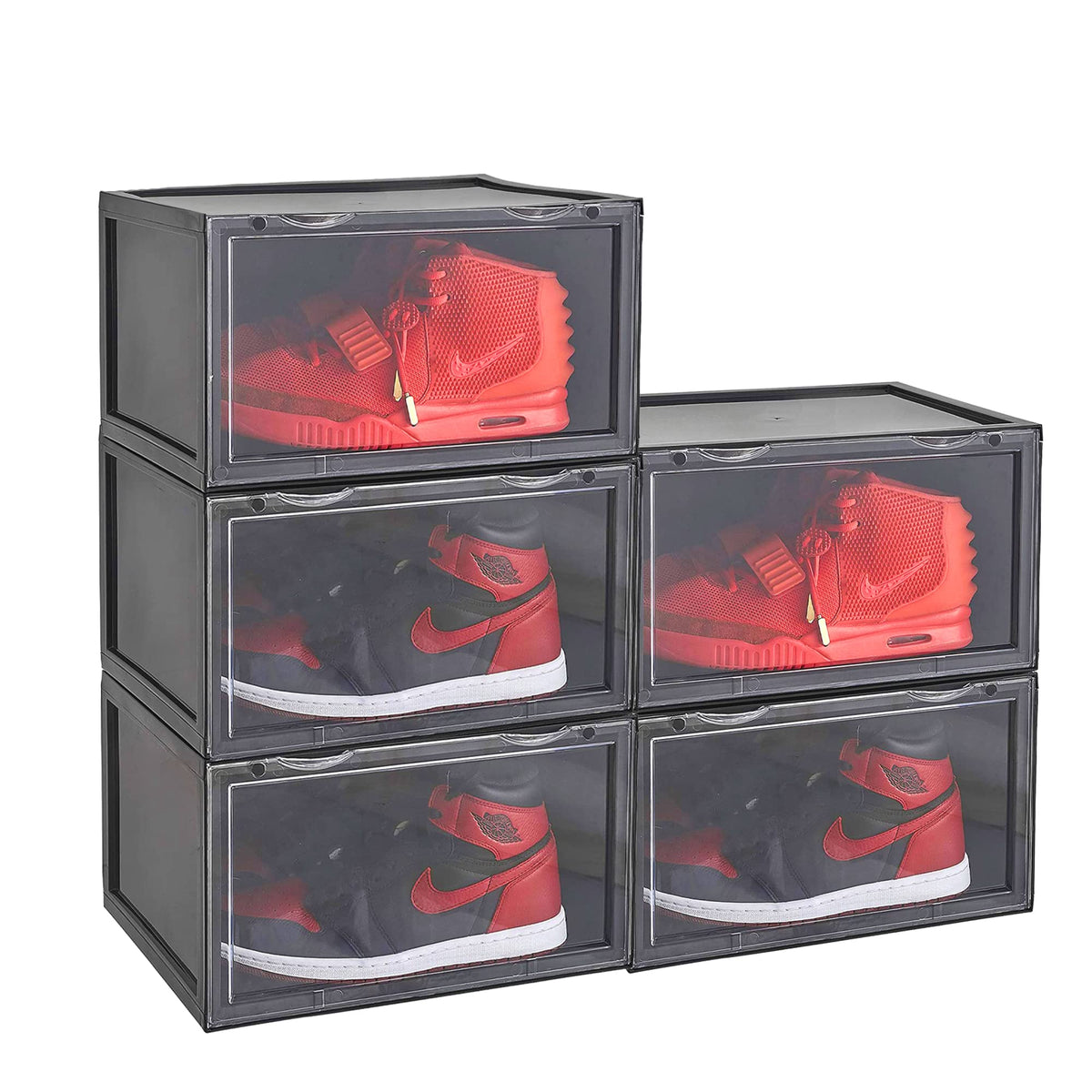 AYSIS Multipurpose Sneaker Containers Bins,Shoe Storage Box,Clear Plastic Stackable Shoe Organizer For Closet,Space Saving Foldable Shoe Sneaker Containers Bins Holders (Pack Of 3,White Transparent)