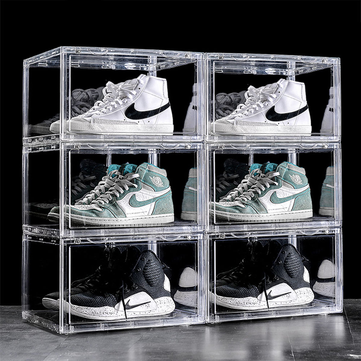 AYSIS Multipurpose Sneaker Containers Bins,Shoe Storage Box,Clear Plastic Stackable Shoe Organizer For Closet,Space Saving Foldable Shoe Sneaker Containers Bins Holders (Pack Of 3,White Transparent)