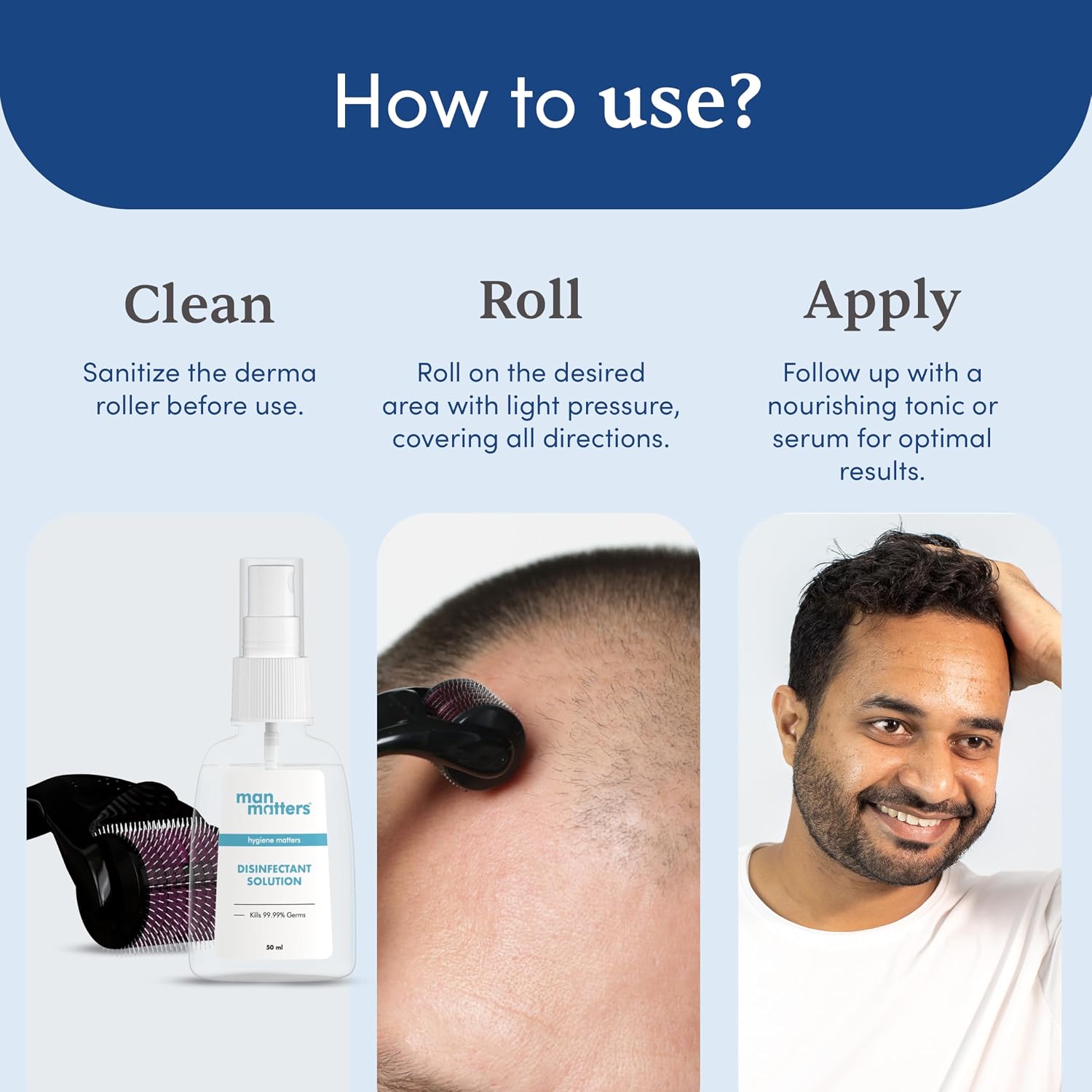 Man Matters Derma roller 1.00 mm With 540 Titanium Alloy Needles | Promotes Beard Growth & Reduces Acne Scars | Safe & Effective To Use | Safe & Effective To Use