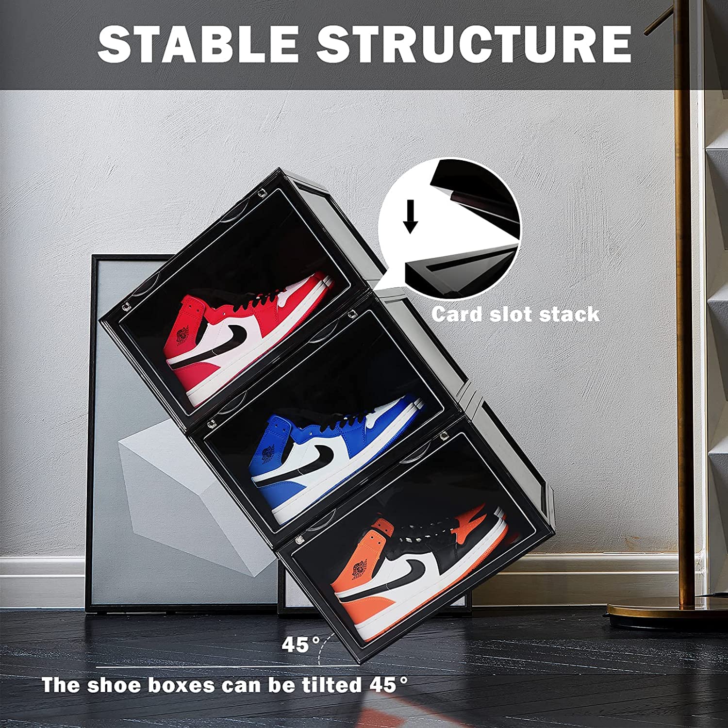 AYSIS Multipurpose Sneaker Containers Bins,Shoe Storage Box,Clear Plastic Stackable Shoe Organizer For Closet,Space Saving Foldable Shoe Sneaker Containers Bins Holders (Pack Of 3,White Transparent)