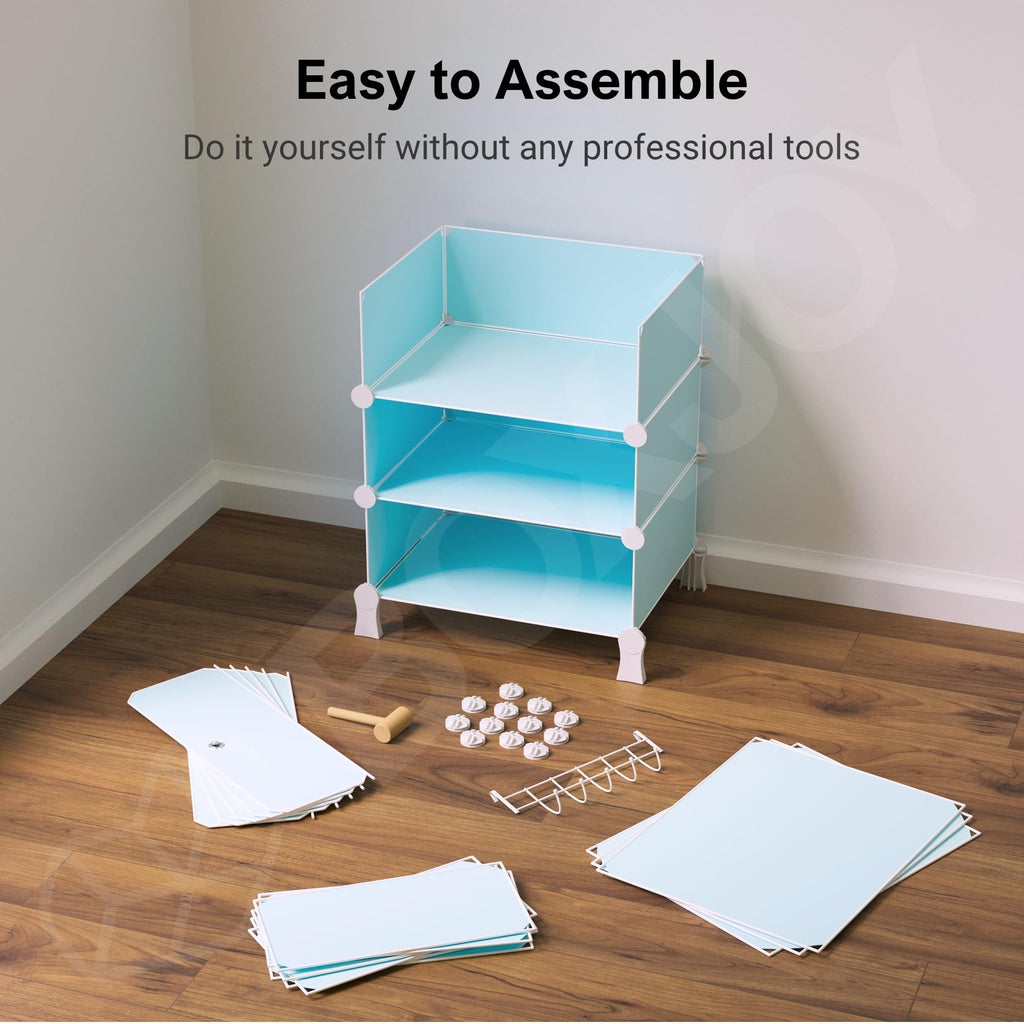 BOXJOY 6 Shelf Black Shoe Rack with 3 Brown Doors & Steel Holder | Hard PET Plastic Door with Metal Frame & Wooden Hammer, Home Shoes Stand Organiser with Feet to Cover Sandals Chappal Slipper