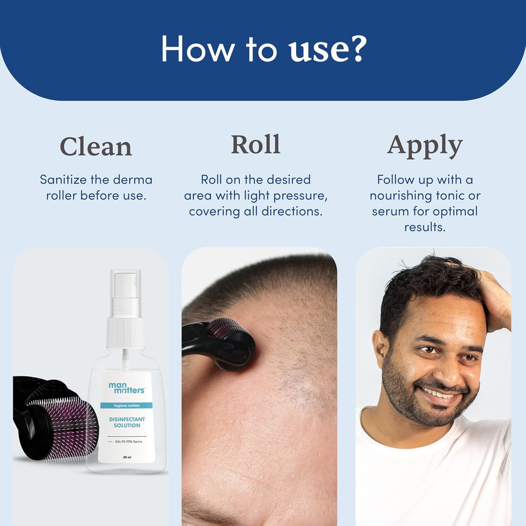 Man Matters Derma Roller with 540 Titanium Alloy Micro Needles 0.5 mm | Suitable for Beard Also | Reduces Hair Fall | Stimulates Hair Follicles | Easy to use | Safe & Effective