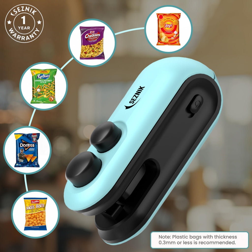 Seznik Sealing Machine for Food Packets - Portable Handheld Sealing, Snacks, Chips, Fresh Storage - Mini Sealing Machine, 1 YEAR Warranty (Dark Green)